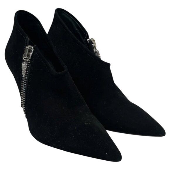 Giuseppe Zanotti Black Suede Pointed Toe Zip Booties Heels - Picture 2 of 4